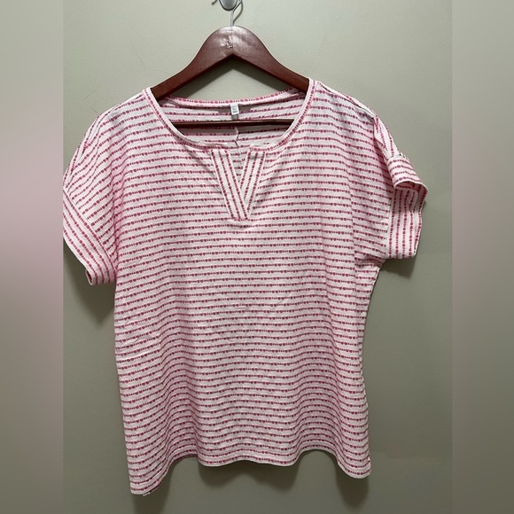 Set of 2 PetiteT by Talbots Tops Textured Dot Stripe Tee Shirts Womens XLp - Picture 3 of 15